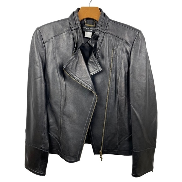 BIANCA Nygard Black Genuine Leather Moto Jacket Size 6 - Picture 2 of 6